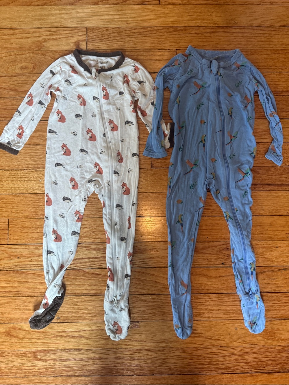 Kyte BABY Light Blue Fox Print & Dusty Blue Bird Footed One-Pieces 12-18 Months